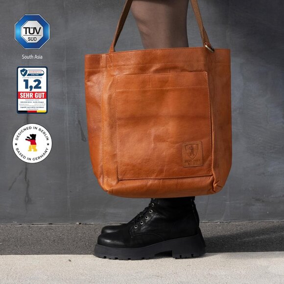 Vintage Genuine Leather Tote Bag Seville, Handbag, Large Shopper for Women - Picture 3 of 9